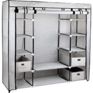 Large Canvas Fabric Bedroom Wardrobe with Hanging Rail