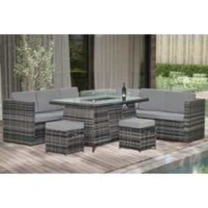 8-Seater Modern Rattan Garden Dining Set with Fire Pit Table - Weather-Resistant PE Wicker | Wowcher
