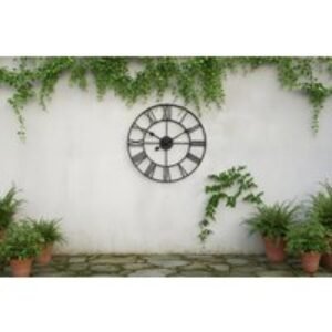 Vintage Metal Roman Numeral Wall Clock - Cast Iron-Effect