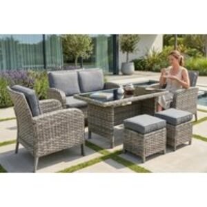 6-Seater Weather-Resistant Rattan Garden Dining Set with Glass Table | Wowcher