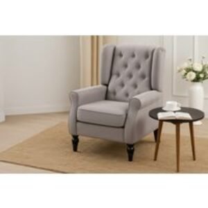 HOMCOM Retro Wingback Armchair - Grey Upholstered
