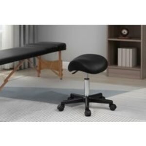 HOMCOM Adjustable Black PU Saddle Stool - Ergonomic Swivel Salon & Office Chair