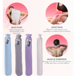 Extra Long 2 Litre Hot Water Bottle with Plush Fleece Cover - Soothing Body Comfort for All Skin Types | Wowcher