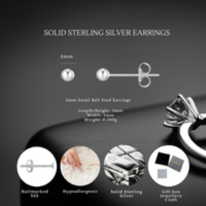 Sterling Silver 3mm Ball Stud Earrings - Hypoallergenic S925