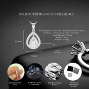 Sterling Silver Cubic Zirconia Tear Drop Pendant Necklace - Solid S925 Hallmark | Wowcher