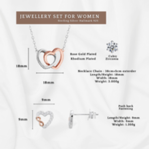 Sterling Silver Two-Tone Hearts Jewellery Set - Necklace & Earrings