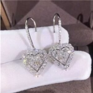 Sterling Silver Heart Crystal Drop Earrings - Lightweight