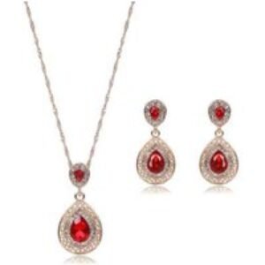 Red Crystal Jewellery Set - Gold-Tone Copper