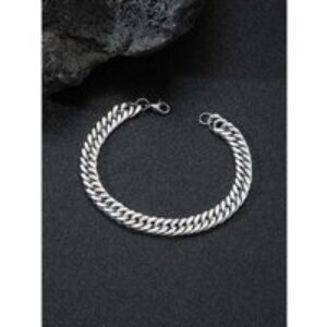 Men's Silver-Tone Double Curb Bracelet - 20cm