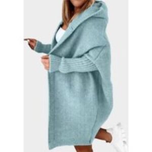 Black Women's Oversized Hooded Knitted Cardigan - Soft Acrylic Longline Coatigan
