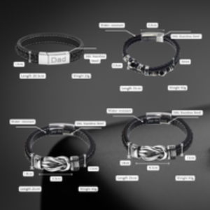 Personalised Engraved Black Leather Dad Bracelet - Adjustable Gift | Wowcher