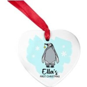 Personalised First Christmas Heart Penguin Ornament! | Wowcher