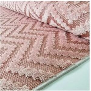 Dusky Pink Chevron Zig Zag Outdoor Rug - Flat Woven Polypropylene