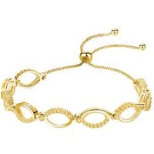 Gold-Plated Adjustable Infinity Bracelet with Premium Crystals & Heart Charm | Wowcher