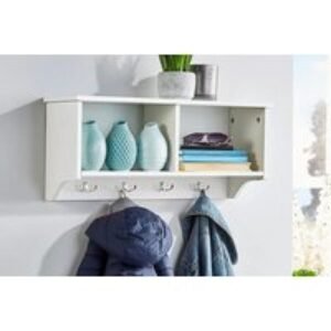 Wall Mounted Wooden Coat Hook Shelf - Space-Saving Entryway Storage in White or Grey