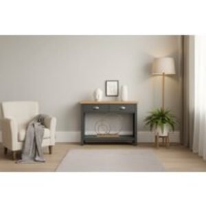 Slim Console Table with Storage - 2-Tone Wood Effect