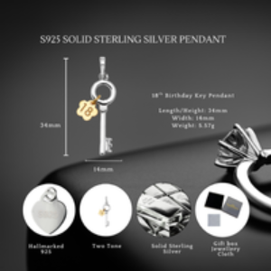 S925 Sterling Silver & 14K Gold Eighteen's Embrace Key Pendant Necklace - Personalised Birthday Jewellery | Wowcher