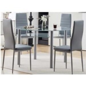 Contemporary Glass & Faux Leather 4-Seater Dining Table Set - Space-Saving