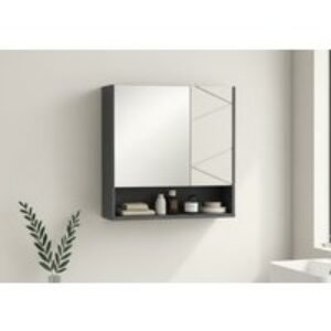 Light Grey Wall-Mounted Bathroom Mirror Cabinet - Modern Storage