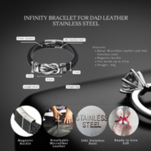 Infinity Leather Bracelet for Dad - Personalised Engraved