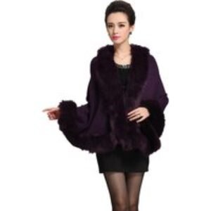 Black Women's Faux Fur Cape Coat - Plush Flannel