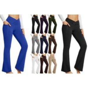 Black Women's Crossover Flared Leggings - Versatile and Stylish | Wowcher