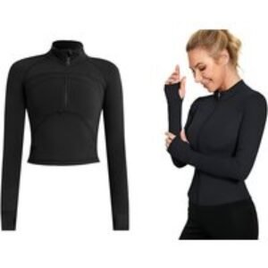 Black Women's Long Sleeve Gym Top - Breathable & Stylish | Wowcher