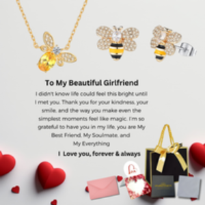 Gold Bee Jewellery Set - Matching Necklace & Earrings Gift for Her