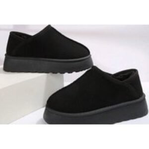 Black Women's Chunky Faux Fur Ankle Snow Boots - Slip-On Winter Footwear