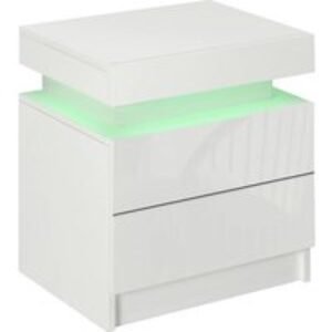 Futuristic White Gloss LED Bedside Table with Storage Drawers - Modern 2-Drawer Nightstand for Bedrooms | Wowcher