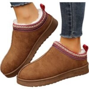 Black Women's Faux Suede Cosy Flat Slippers - Warm Lined