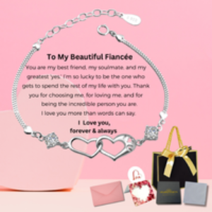 S925 Sterling Silver-Plated Double Hearts Adjustable Bracelet - Romantic Gift for Fianc e9e