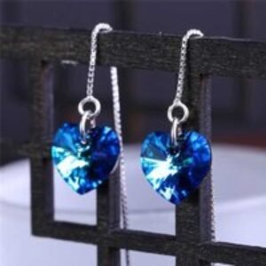 Ocean-Blue Heart Crystal Earring Set - Premium Crystal & Rhodium-Plated Jewellery | Wowcher