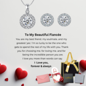Round Halo Jewellery Gift Set for Fiance - Silver-Tone Crystal Pendant & Earrings | Wowcher