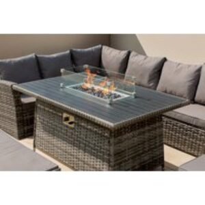 Rattan 9-Seater Outdoor Sofa Dining Set with Fire Pit - Weatherproof Polyrattan | Wowcher