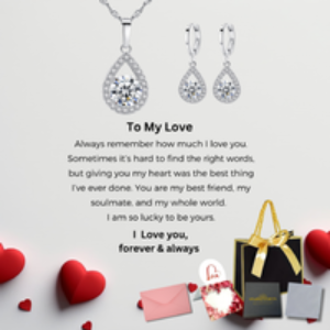 Silver-Tone Teardrop Jewellery Set with Crystals - Matching Necklace & Earrings Gift for Her | Wowcher