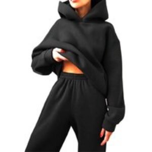Black Women's Lightweight Solid Hoodie Lounge Set - Breathable Athleisure
