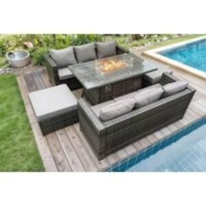 8-Seater Weather-Resistant Rattan Dining Set with Fire Pit Table - Modern Garden Furniture Suite | Wowcher