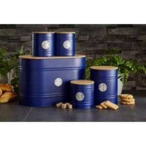 5pc Modern Kitchen Storage Container Set - Metal Canisters & Bread Bin