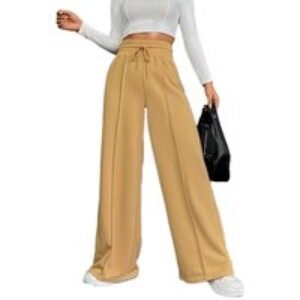 Black Women's Lightweight High-Waisted Flared Summer Trousers with Pockets | Wowcher