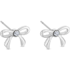 Diamond Style Silver Bow Stud Earrings - Crystal Accent