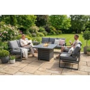8-Seater Aluminium Garden Sofa Set with Fire Pit Table - Weather-Resistant Modern Outdoor Lounge | Wowcher