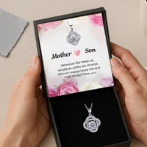 Rhodium-Plated Interlocking Love Knot Necklace with Cubic Zirconia - Adjustable Chain