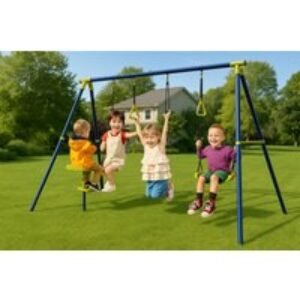 3-in-1 Outdoor Kids' A-Frame Swing Set with Glider & Gym Rings (Ages 3-12