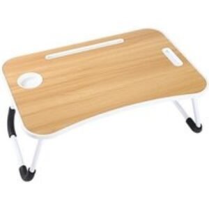 Foldable Solid Wood Laptop Table - Space-Saving Mini Desk for Living Room | Wowcher