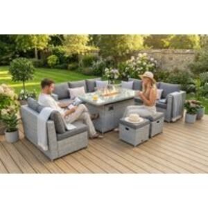 Luxury Weather-Resistant PE Rattan 8-Seater Garden Sofa Set with Fire Pit Table | Wowcher