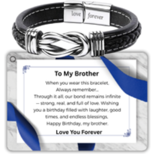 Stainless Steel Infinity Leather Bracelet for Brother - Personalised
