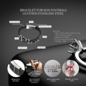 Men's Personalised Leather Football Charm Bracelet - Adjustable