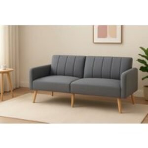 Grey Fabric 2-Seater Click Clack Sofa Bed - Modern Split Back