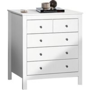 White Modern 5-Drawer Chest with Metal Handles - Contemporary Bedroom Storage | Wowcher
